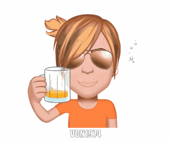 a cartoon girl wearing sunglasses is holding a glass