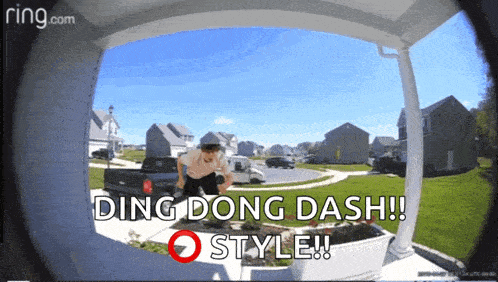 a ring.com doorbell shows a man standing on the porch and says ding dong dash style