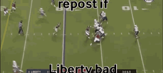 a football field with the words repost if liberty bad on the bottom