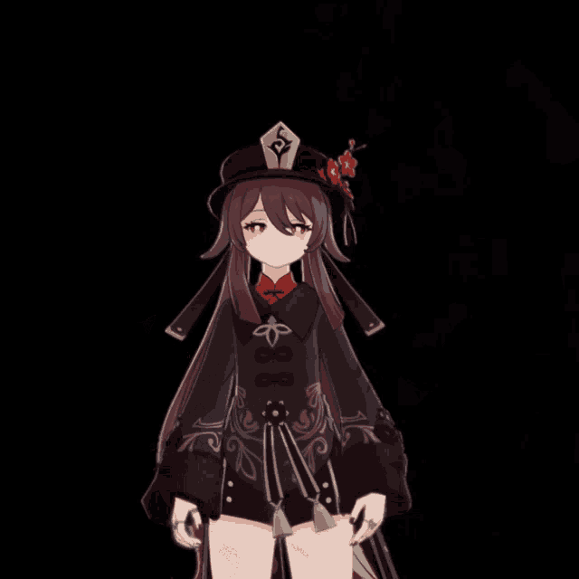 a girl with long hair is wearing a black hat with a gold emblem on it