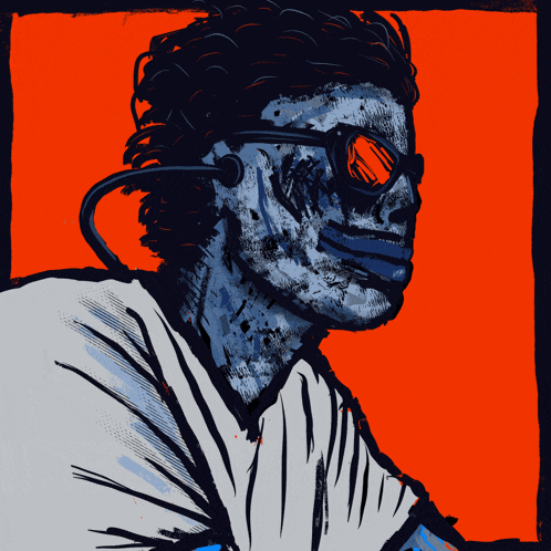 a drawing of a man with sunglasses and a headset