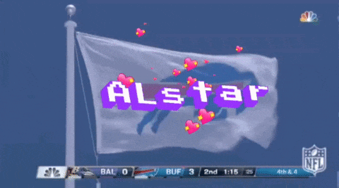 a buffalo bills flag with the word alstar written on it