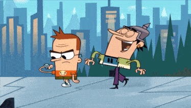 a cartoon character with a skull on his shorts is standing next to another character