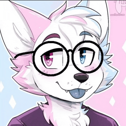 a drawing of a furry character wearing glasses and sticking his tongue out