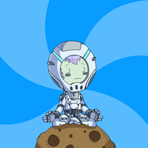 a cartoon drawing of a robot sitting on a rock
