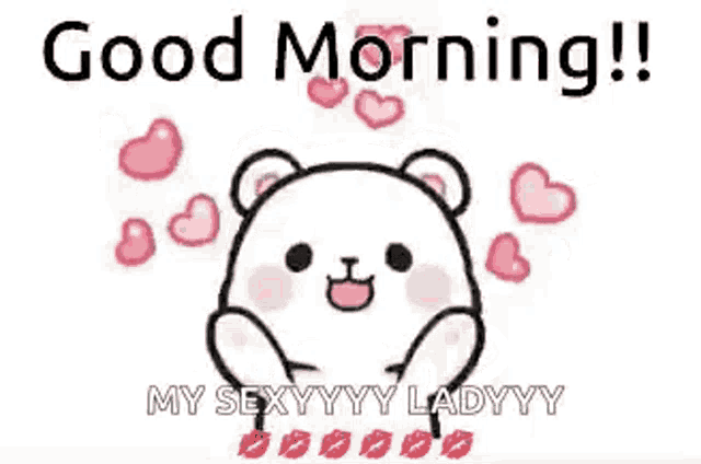 a teddy bear is surrounded by hearts and says `` good morning '' .