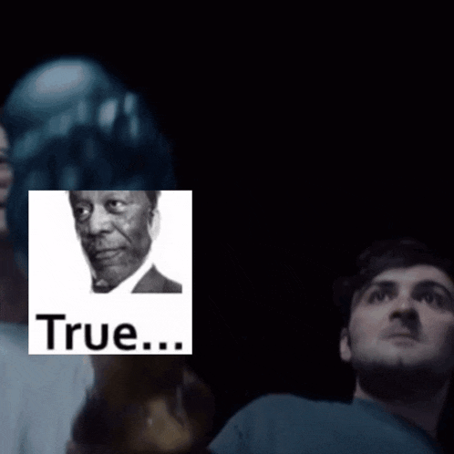 a black and white photo of a man and the word true