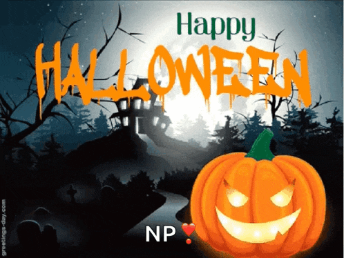 a halloween card with a pumpkin and the name np on it