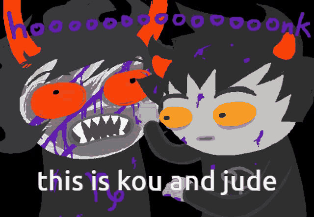a drawing of two trolls with the words this is kou and jude