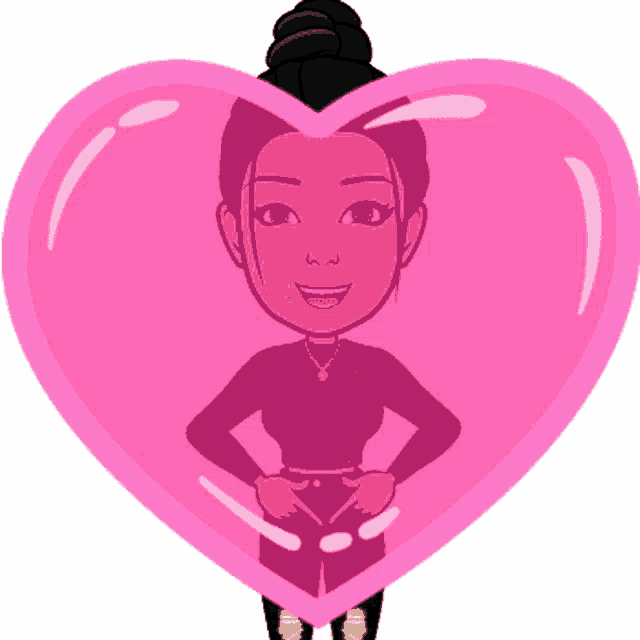 a cartoon girl is standing in a pink heart