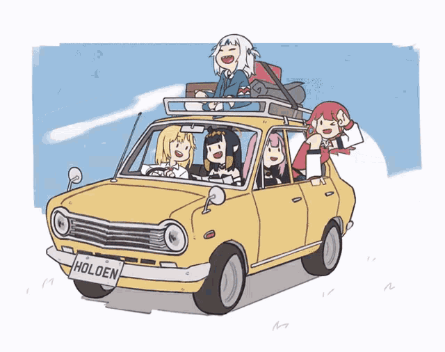 a cartoon drawing of a yellow holden car