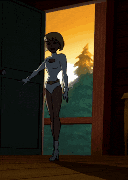 a cartoon character with blonde hair and blue eyes is wearing a white top