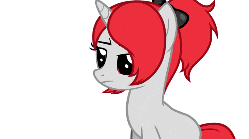 a drawing of a pony with red hair and a black bow
