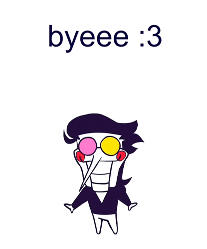 a picture of a cartoon character with the words byeee : 3 below him