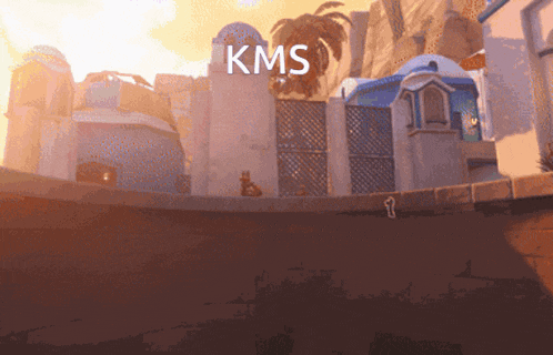a cartoon scene with kms written on the top
