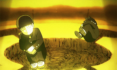 a cartoon drawing of two boys sitting in a circle with a yellow background