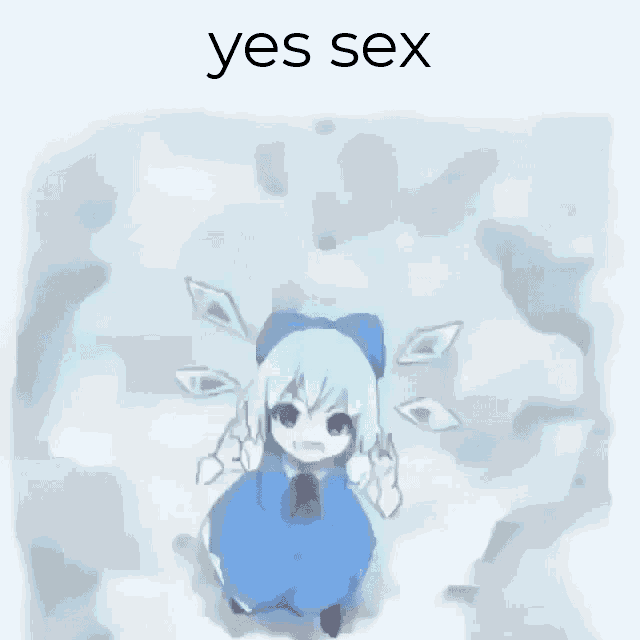 a drawing of a girl in a blue dress with the words yes sex written above her