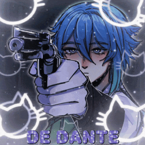 a drawing of a person pointing a gun with the words de dante written below it