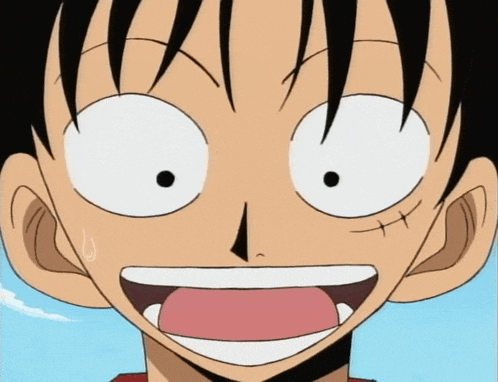 a close up of luffy 's face with his mouth open