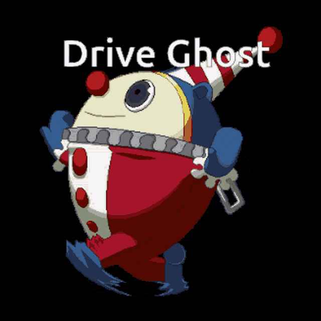 a pixel art of a clown with the words drive ghost below him