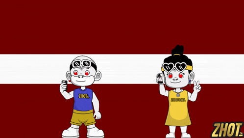 a boy and a girl are standing next to each other and the girl is wearing a shirt that says zhoul