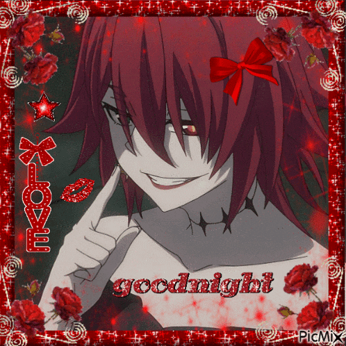 a picture of a girl with red hair and the words goodnight on the bottom
