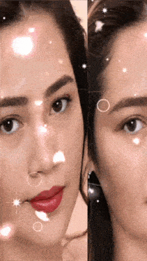 a close up of a woman 's face with bubbles coming out of her eyes