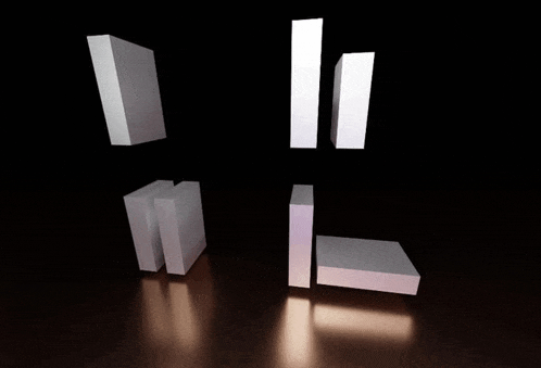 a black background with a few white blocks floating in the air