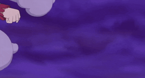 a purple background with a cartoon character 's fist