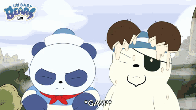 a cartoon of two bears with the words we baby bears on the bottom right