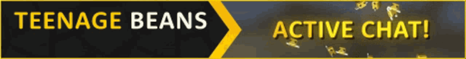 a banner for teenage beans with a picture of a gun