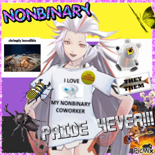 a picture of a girl with a shirt that says " nonbinary "