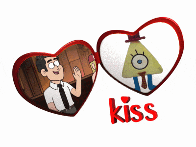 a picture of a man and a triangle with the word kiss underneath