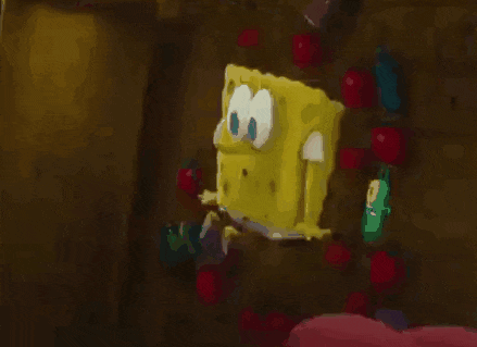 a cartoon character named spongebob is holding a sword