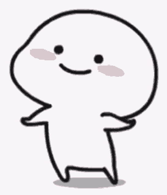 a cartoon character with a big head is standing with his hands in the air and smiling .
