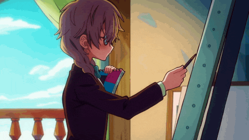 a girl in a suit is holding a book and a pen