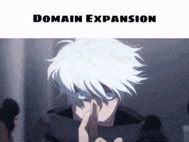 a picture of a person with white hair and the words domain expansion above them