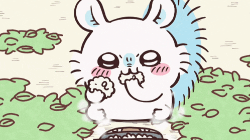 a cartoon drawing of a rabbit eating a piece of food