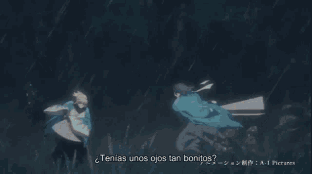 a close up of a girl 's face with the words " tenias unos ojos tan bonitos " written below her