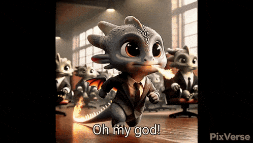a picture of a dragon in a suit and tie with the caption oh my god
