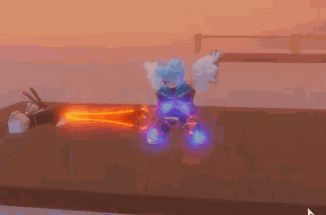 a person is holding a sword in a video game while another person is holding a sword in another video game .