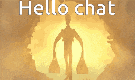 a silhouette of a man in a cave with the words hello chat written above him