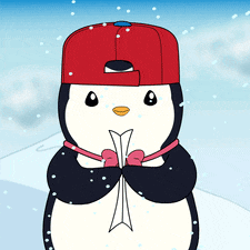 a penguin is wearing a red hat and holding a sword