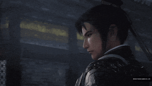 a man in armor is holding a sword in his right hand and the word kyo is on the bottom right