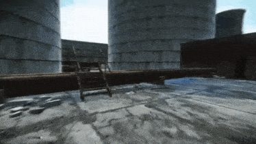 a video game shows a staircase leading to a silo
