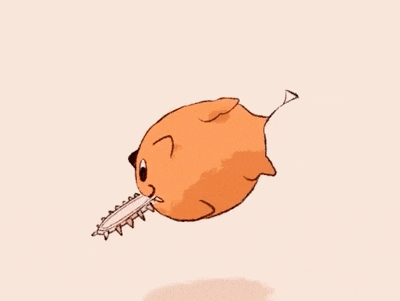 a cartoon pig with a chainsaw in its mouth is flying through the air .