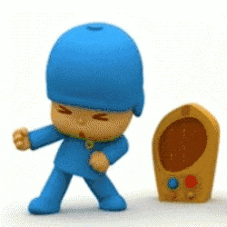 a cartoon character is standing next to a remote control