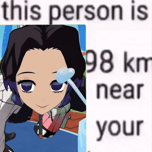 a picture of a girl with a straw and the words this person is 98 km near your
