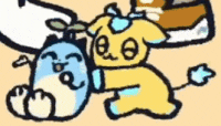 a cartoon drawing of a dog holding a penguin .