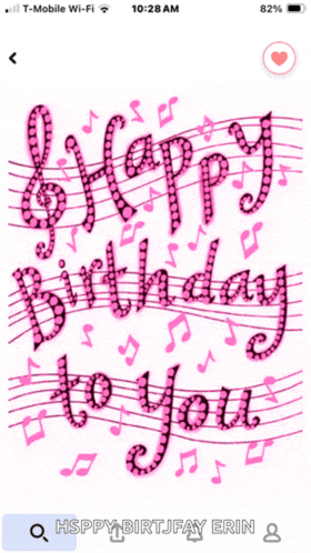 a phone screen says happy birthday to you with music notes
